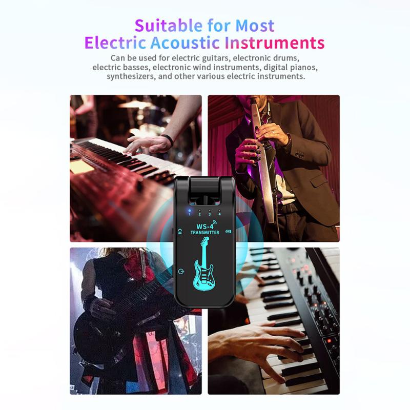 2.4G Wireless Guitar Transmitter Receiver Guitar System 48K/16bit Real-time Transmission 282 Degree Rotatable Plug for Guitars