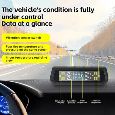 Solar/USB Powered Tire Pressure Monitoring System with 4 Sensors Tire Pressure Monitor System for RV Sedan SUV Truck