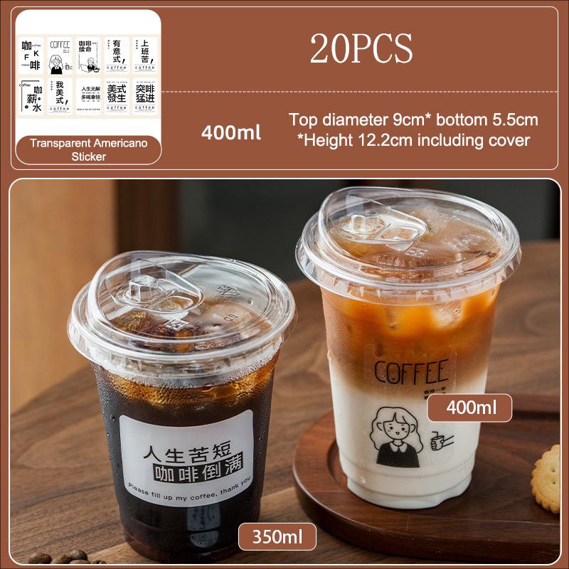 20-Pack Clear PET Disposable Coffee Cups with Lids,, Thick Plastic Cold Drink Cups for Bubble Tea, Iced Coffee, Commercial Use