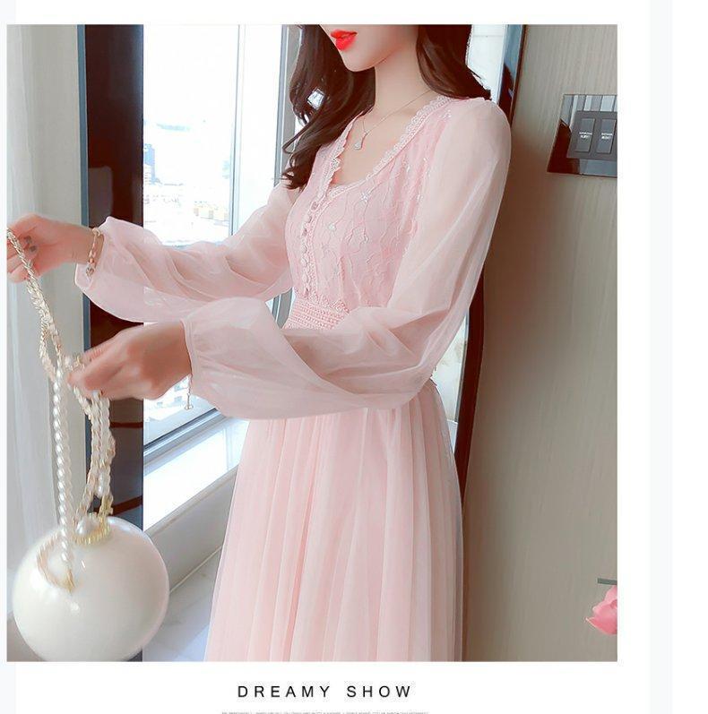 Elegant Autumn Fairy Mesh Lace Dress - Gentle Forest Style Temperament
