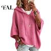 Women Winter Sweater Autumn Knit Pullover Sweater, Loose Fit Drawstring Hooded Casual 3/4 Sleeve Drop Shoulder Solid Color Long Tops
