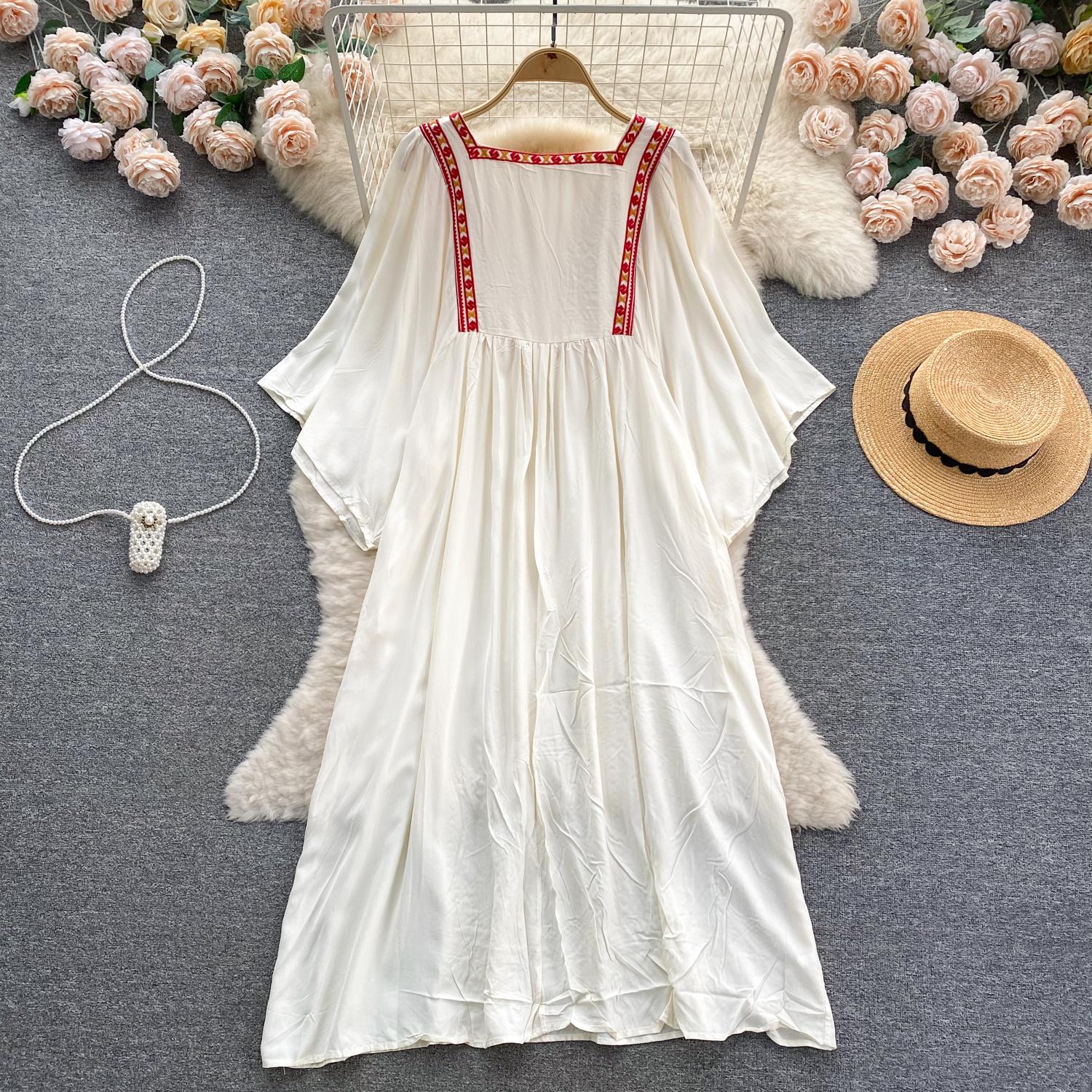 Женские платья Новое поступление V-образный вырез вышитый воланами край длинный — фото 12