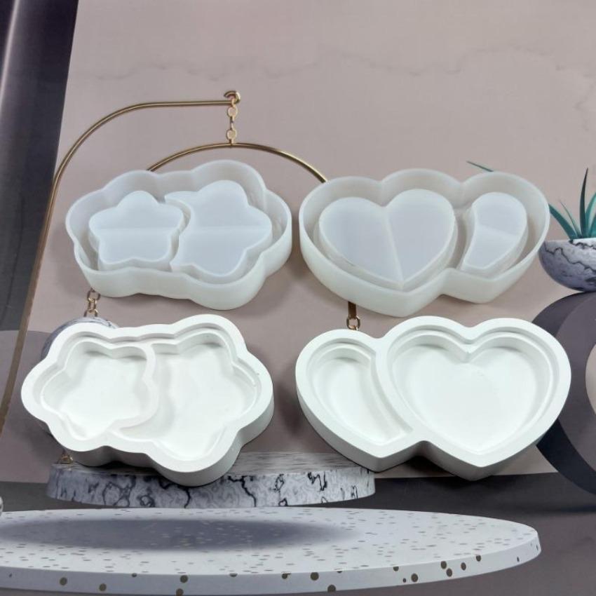 1 ცალი ახალი ორმაგი გულის ფორმის ლანგრის სილიკონის ფორმები წვრილმანი ხუთქიმიანი ვარსკვლავის ეპოქსიდის ფისის შესანახი თეფშის ფორმა ხელობა