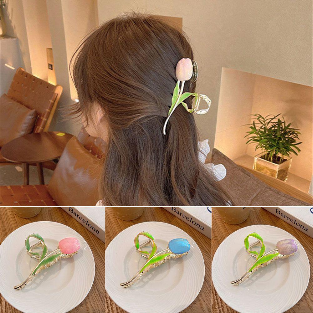 

Заколка для хвоста с когтями, инструменты для укладки, металлическая заколка для волос, элегантная заколка в виде акулы, заколка для волос с когтями-тюльпаном и цветком