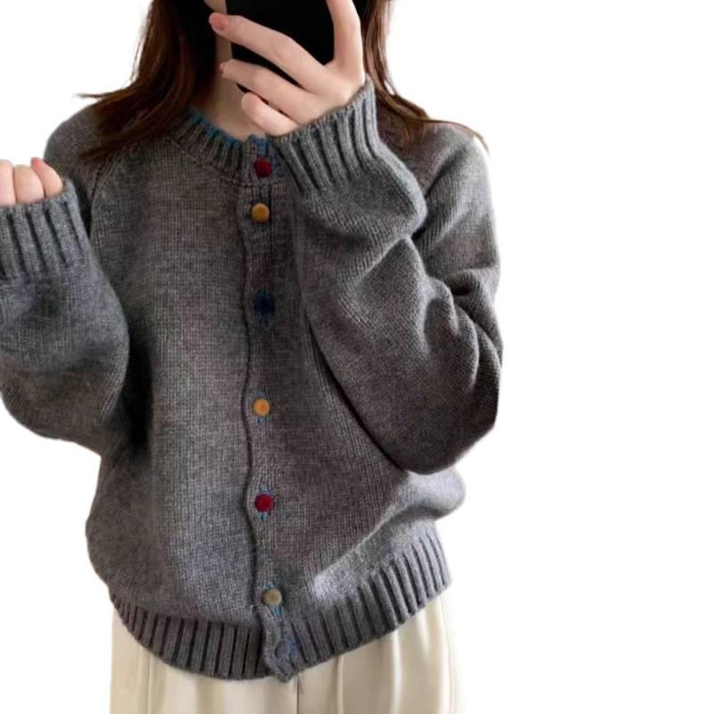 Farbblock-Strickjacke im koreanischen Stil für Damen - Herbst/Winter Kollektion 2025, Lockerer Schnitt & Weicher Stoff