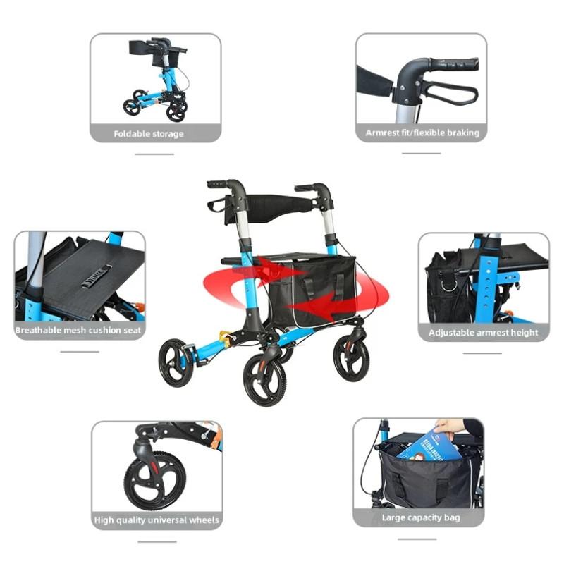Rollator pentru Reabilitare Persoane Vârstnice cu Dizabilități, Ajutor pentru Mers, Aluminiu Aliaj de Uz Casnic, Cadru Pliabil cu Role, Antrenament Mobilitate
