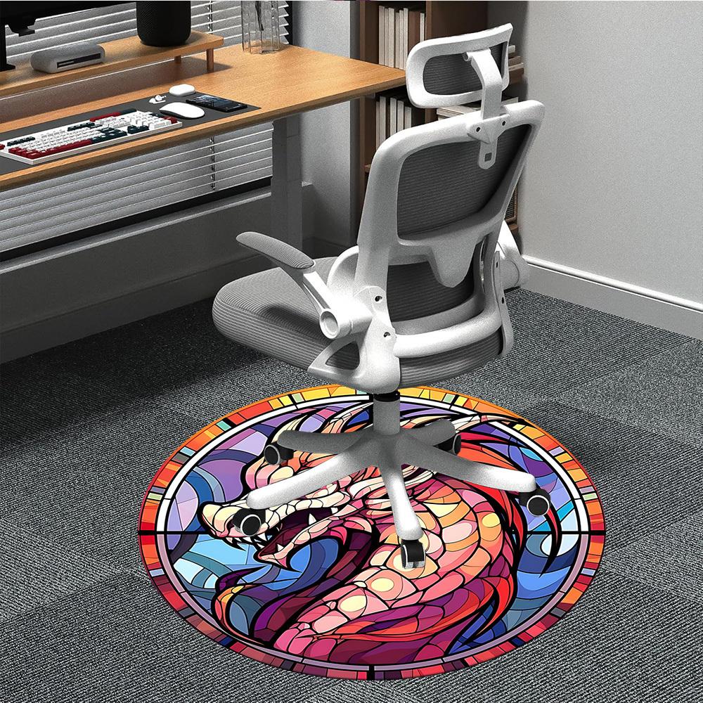 

1pc StainedGlass DragonHead Office Round Area Rug, Indoor Mat Suitable For Office, Under Office Chairs Bedroom Living Room Home Decor, Room Deco 80cm