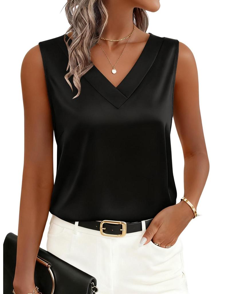 Women's European Summer 2026 V-Neck Satin Camisole Sleeveless Top