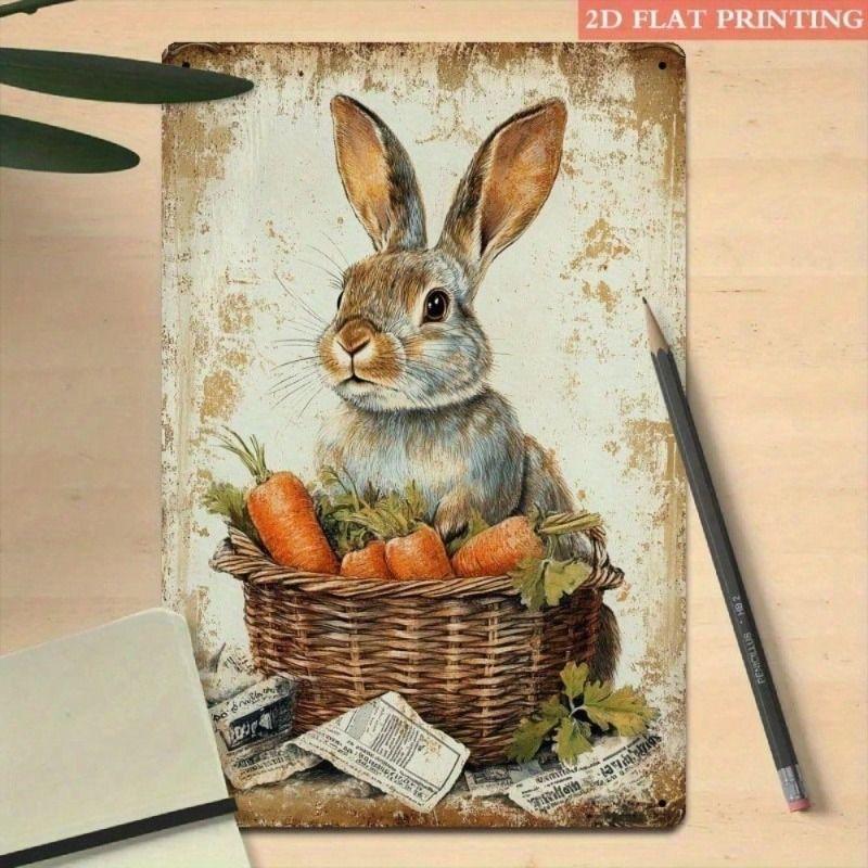 Metal Wall Art Easter Bunny Rustic Farmhouse Decor for Living Room