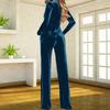 Damen V-Ausschnitt Langarm Samt Wickel-Jumpsuit Mit Taillenband Weiter Beinschnitt