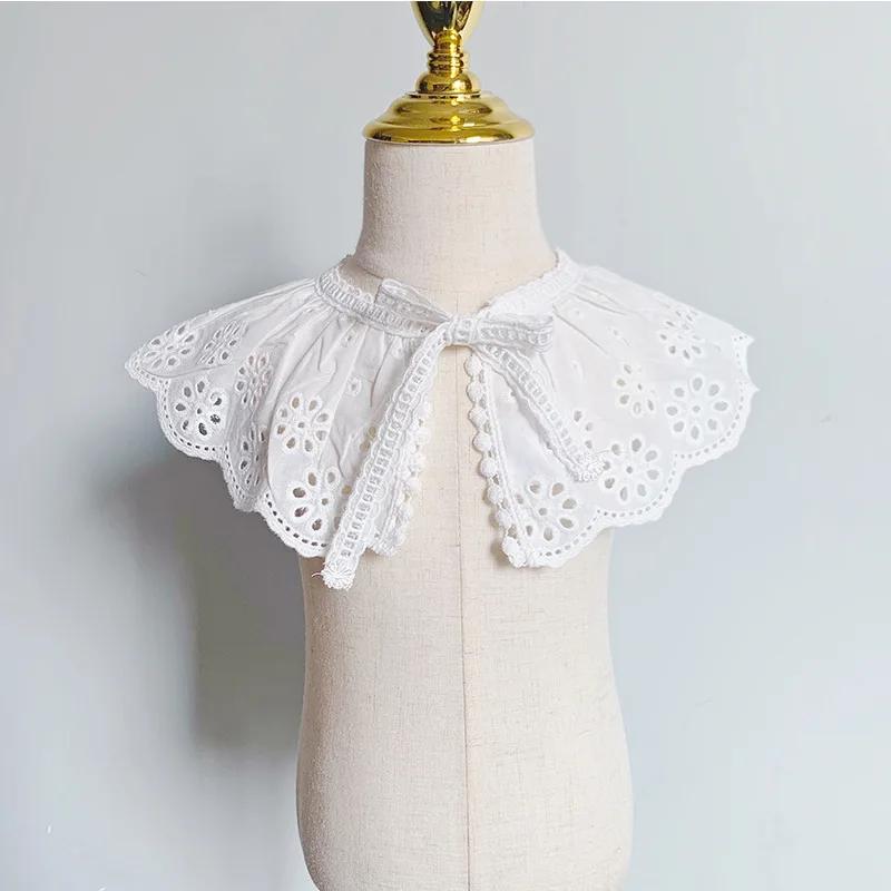 Baby Bib Lace Up Scarf Shawl Cotton Children's Detachable Collar Hollowed Out Female Baby Bib Scarf Children's Accessories 3-8Y