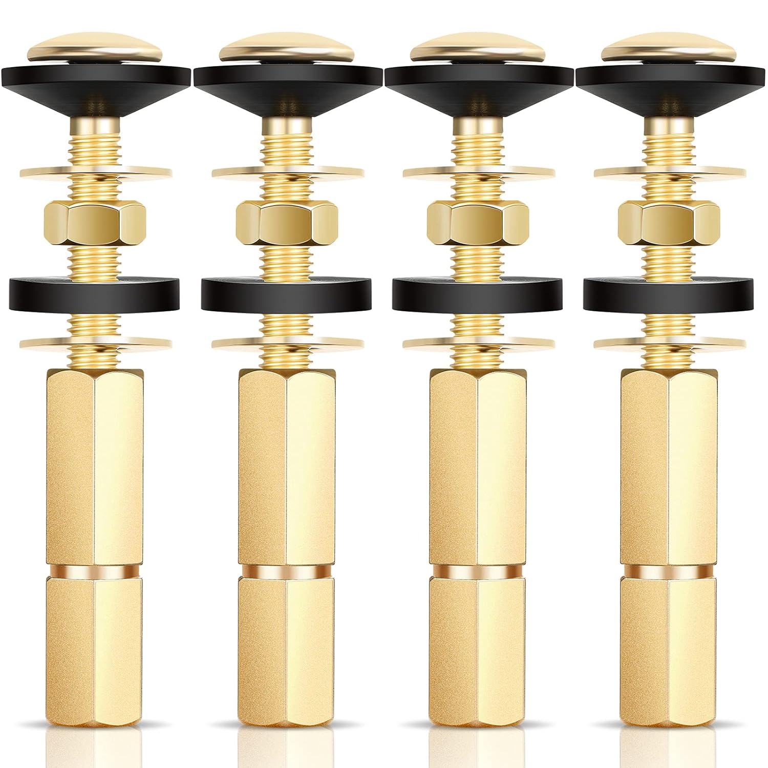 Набор болтов для бачка унитаза к чаше, 4 шт. Нержавеющая сталь и латунированное покрытие. Прочные болты, винты, гайки, шайбы с длинными гайками, двойные резиновые прокладки.