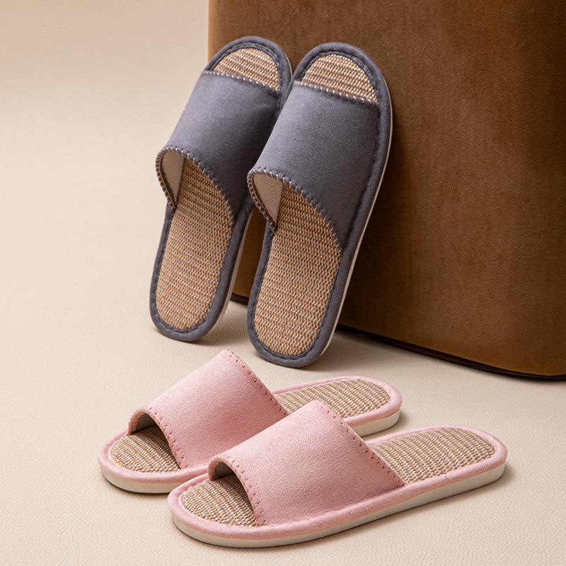 Linen breathable slippers women's four seasons indoor home non-slip deodorant silent soft bottom couple household floor mopping men