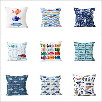 1Pc Coastal Fish Pillow Cover 2D Double Sided Print Polyester Nautical Ocean Decor For Sofa Bedroom Beach House Gift