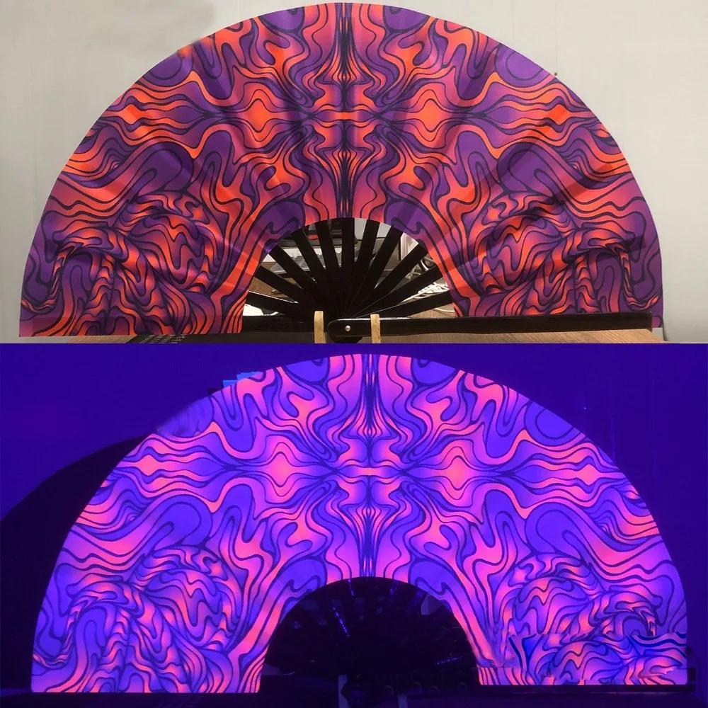 UV Ink Printing Bamboo Fan PVC Foldable Colorful Reflective Fan Lightweight Portable Photography Props Fan