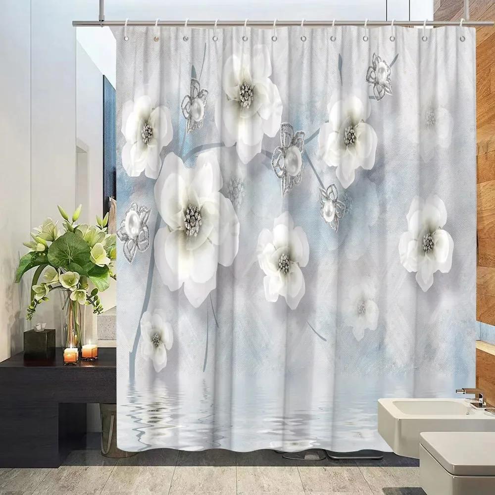 3D Embossed Flower Geometry Shower Curtain Vine Leaves Butterfly European Luxury Waterproof Bathroom Art Decor Hooks Curtains