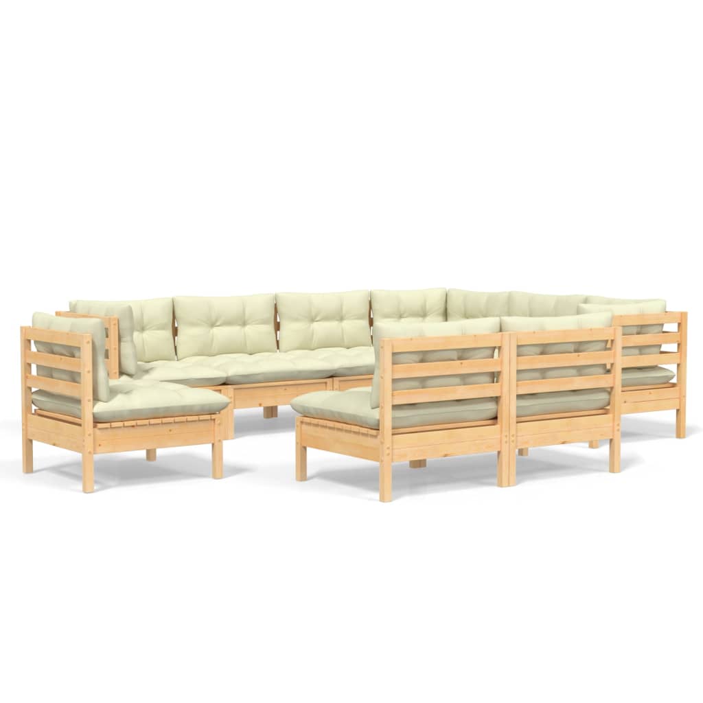 Vidaxl 9-Cz. Set da Giardino, Cuscini Crema, Pino