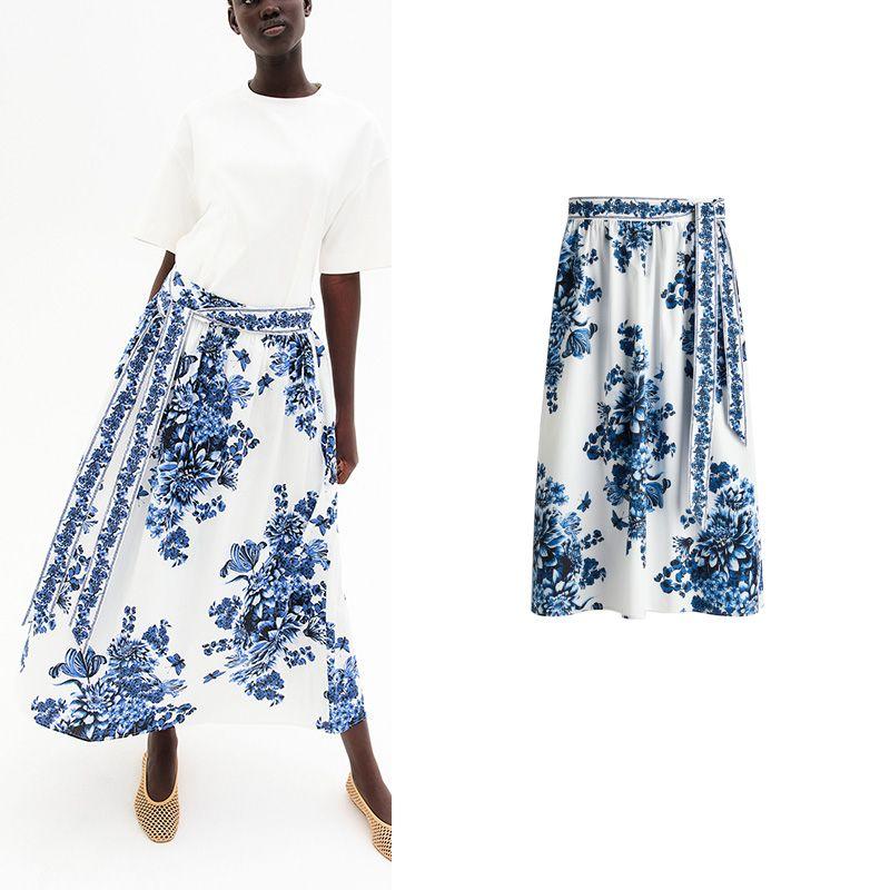 Summer New Product Women's Clothes Shoelace Design Cotton Poplin Loose Version Mid Length Long Length Skirt 1267431