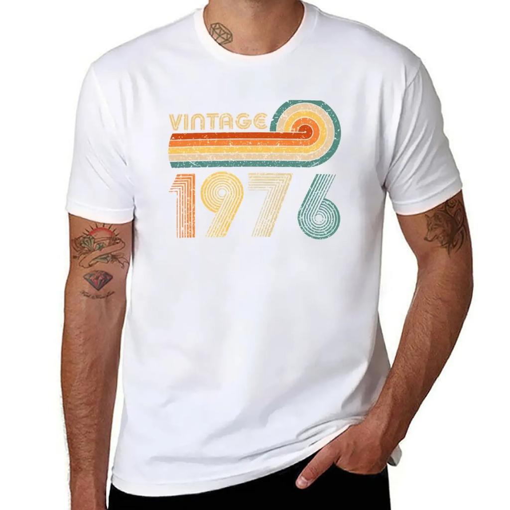 Vintage 1976 T-Shirt Tops Plus Size Tops Customs Design Your Own Summer Clothes T Shirts for Men Pack