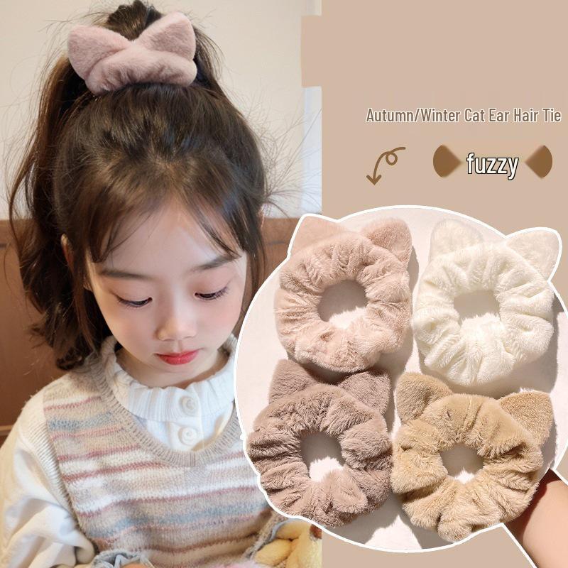 Plush Cat Ear Hair Tie for High Ponytails - Children's Hair Band Accessories