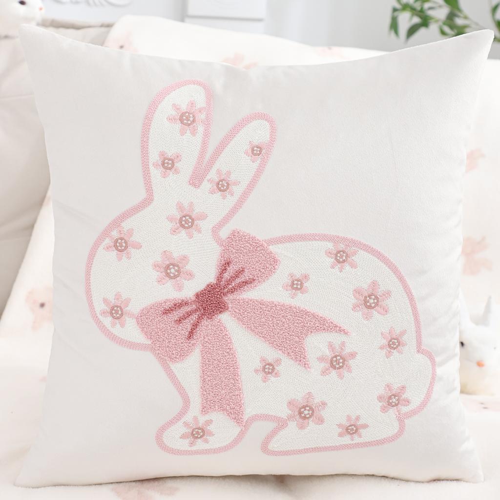 1 Pc Easter Decorative Pillow Cover Rabbit Velvet Embroidery Spring Summer Gift Living Room Sofa Home Decor