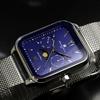 Salvatore Marra Square Moon Phase Watch with Stainless Steel Mesh Limited Edition Silver and Men's Multi-Calendar, Strap, Blue, SM24112-SSBLM