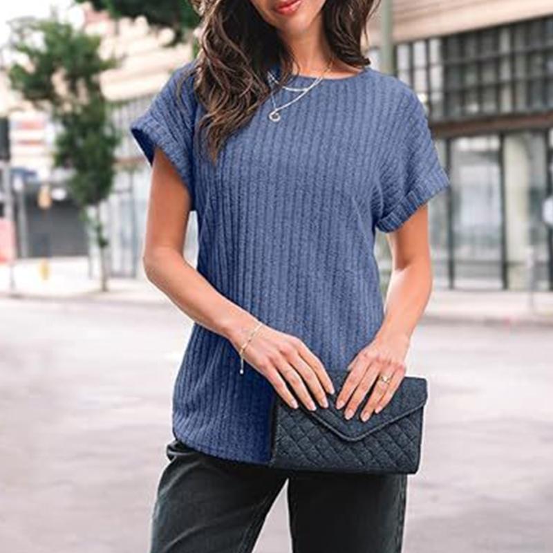 Women's 2025 Short Sleeve Crew Neck T Shirt Casual Loose Ribbed Knit Pullover Sweater Tops Summer Spring Outfits Gifts