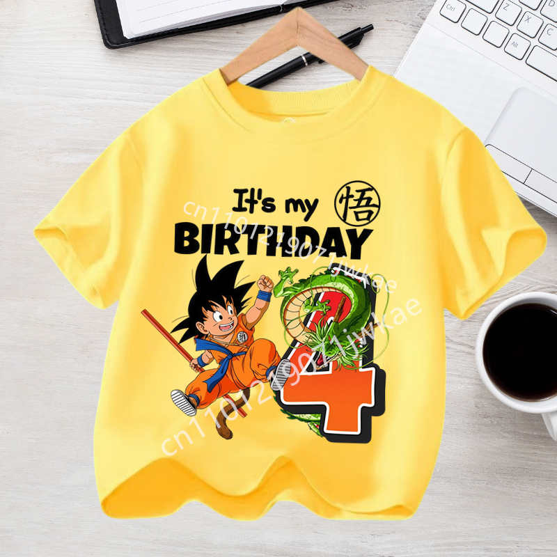 Boy Girl Clothes Anime Short Sleeve Kids White Loose Gift Dragon Ball Goku T-shirt Cotton for Children Birthday Figure Tee Top