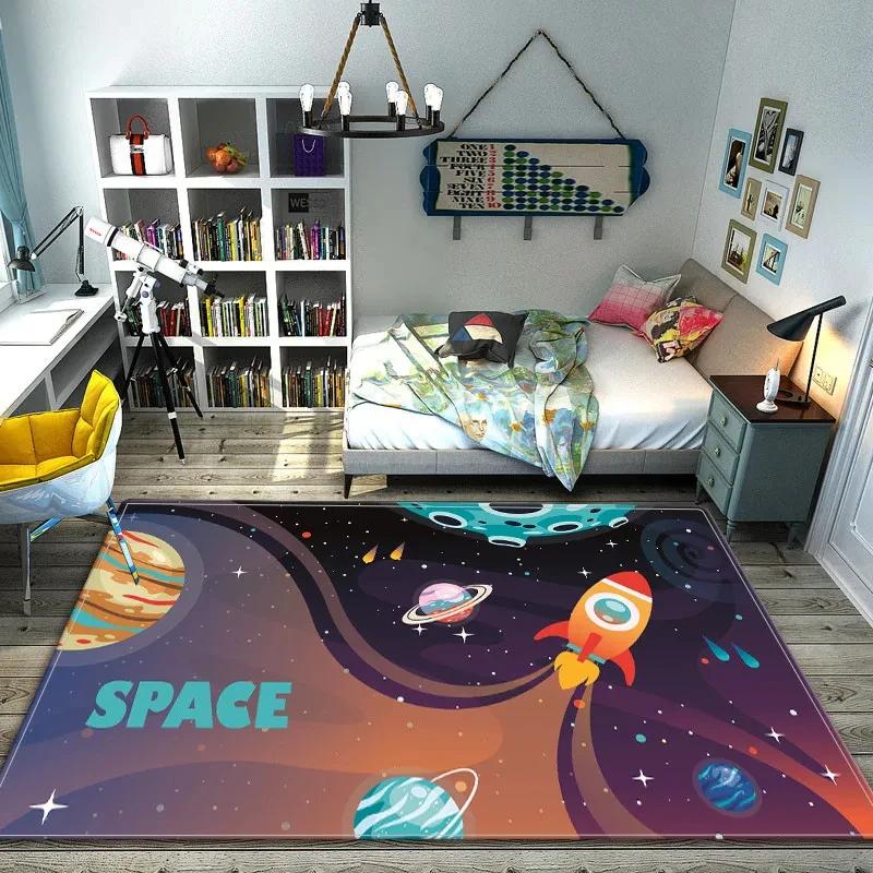 Cartoon Space Children Carpet Bedroom Bedside Universe Planet Mat for Kids Play Game Mat Baby Rugs Boy Non-slip Cute Room Decor
