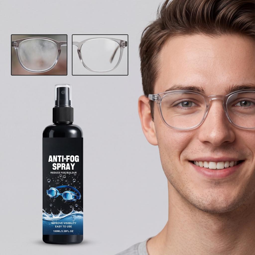 Anti Fog Spray for Glasses Goggles and Masks 100ml Clear Solution to Reduce Fog Build Up and Improve Visibility Easy to Use Spray Bottle