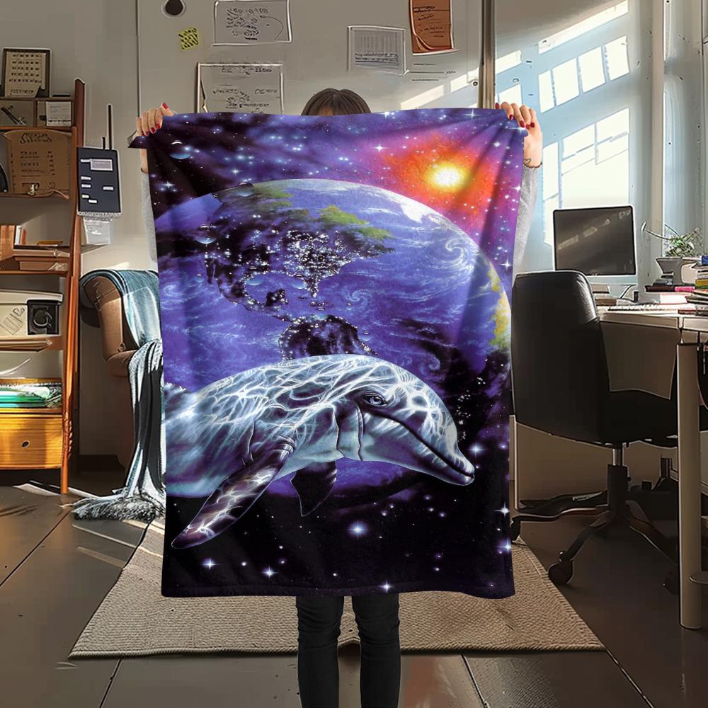 

1Pc Dolphins Print Flannel Blanket, High quality Comfortable for All Seasons, Home Decor, Warmth and Comfort, Perfect for Christmas Gifts 80cm x 120cm