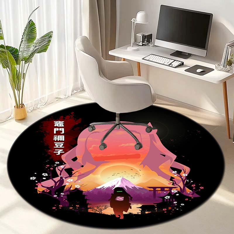 Classic Japanese-style Cartoon Demon Slayer Round Rug, Home Soft Decorative Anti-slip Yoga Mat and Chair Mat, Outdoor Floor Mat Carpet K17