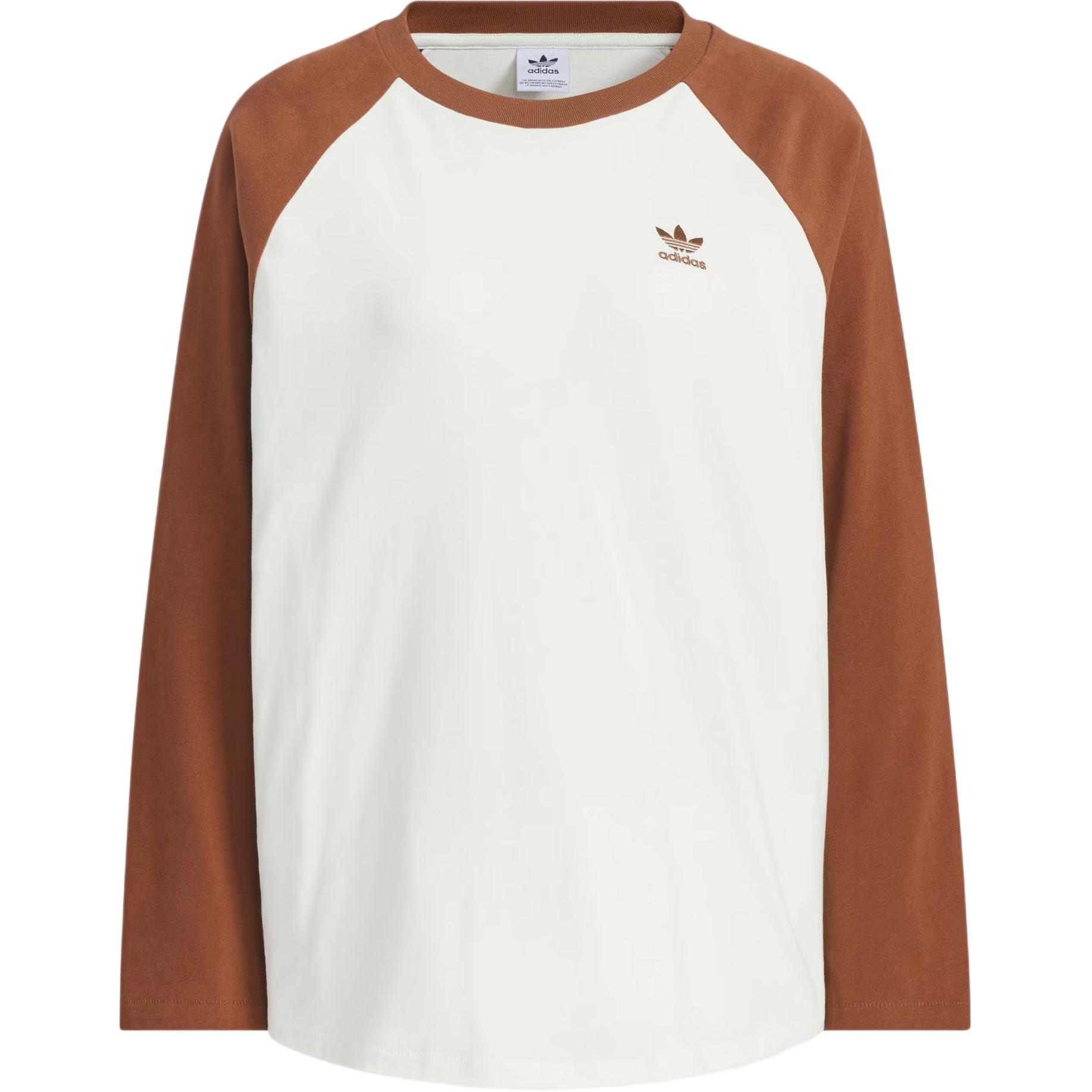 

adidas Originals Raglan Long Sleeve T-Shirt Off White Brown Women JM8049 L