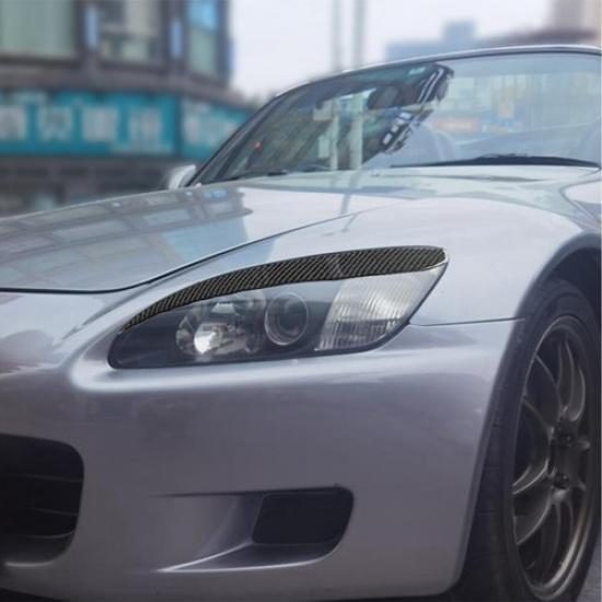 2Pcs Carbon Fiber Headlight Eyebrows Eyelids Cover Trim For 2000-09 Honda S2000