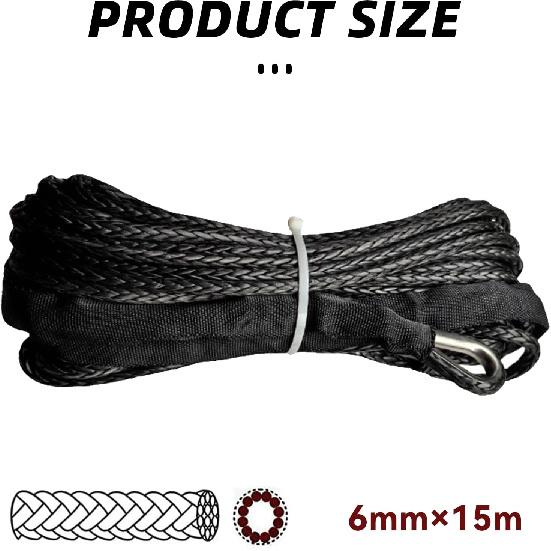 1/4'' X 50 Ft Car Synthetic Winch Rope Kit, 10,000LBs Winch Cable Line With Protecting Sleeve And Thimble, Universal Car Accessories For ATV UTV