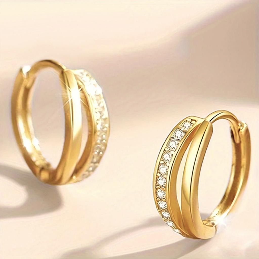Double Layer Paved Huggie Hoop Earrings for Women Minimalist Elegant Earrings for Daily and Commute Wear