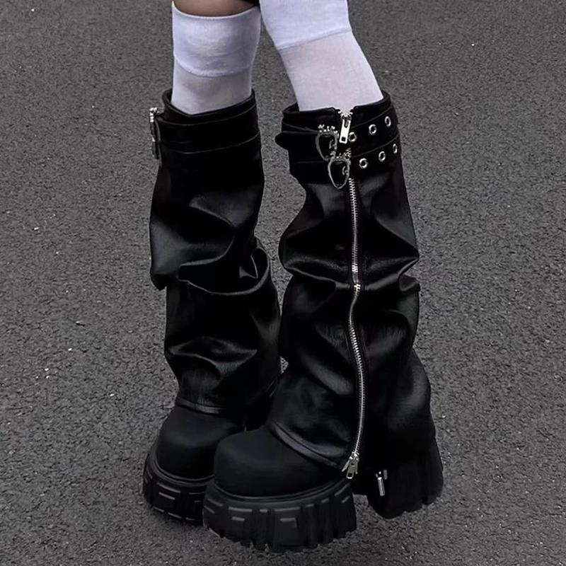 Fashion Designer Women's High Boots Platform Knee High Heeled Shoes Winter 2025 Goth Motorcycle Boots New Walking Chelsea Mujer Botas