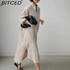BITCED Women's Casual Loose Turn-Down Collar Long Sleeve Shirt Dress