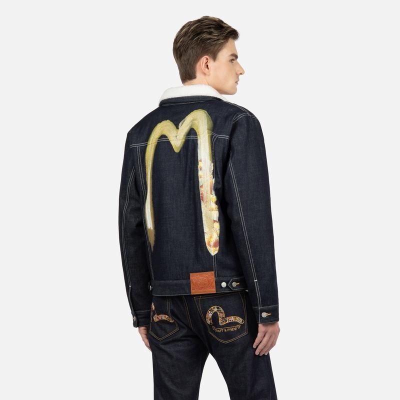 Evisu Aw23 Logo Big M Embroidered Denim Jacket Men Jacket Denim-Blue 2EAHTM3DJ1930RXCT