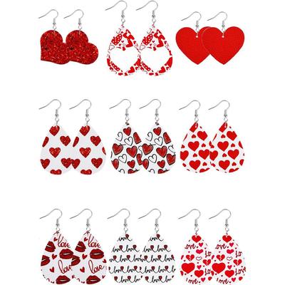1Pc Valentine's Day Earrings, Water Drop-shaped Love Red Lips, Cute Pattern Acrylic Earrings.