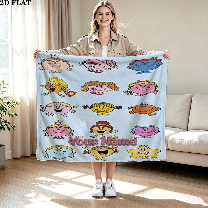 1PC Mr. Men Little Miss Custom Name Patterned Flannel Blanket Suitable For All Seasons for Home Decor Warmth and Comfort Gifts Holiday Present