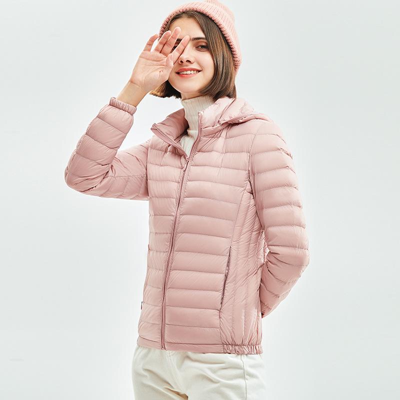 Light down jacket women's short autumn and winter new hooded jacket large size% white duck down removable cap
