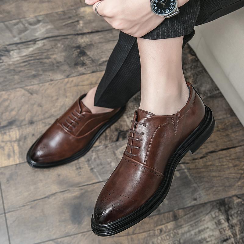 Men Dress Shoes Men's Leather Breathable Formal Business Derby Shoes Man Casual Shoes