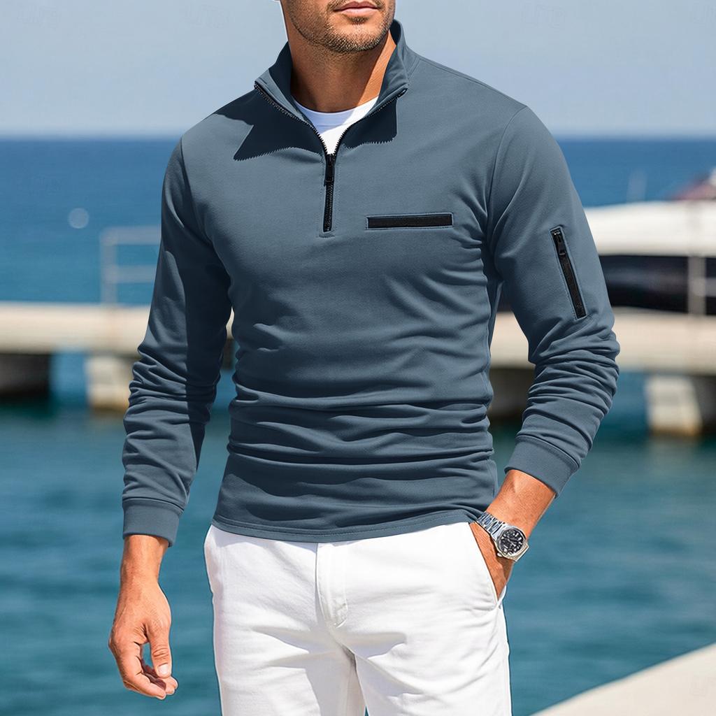 Men's 1/4 Zip Color Long Sleeve Casual Comfortable Pullover