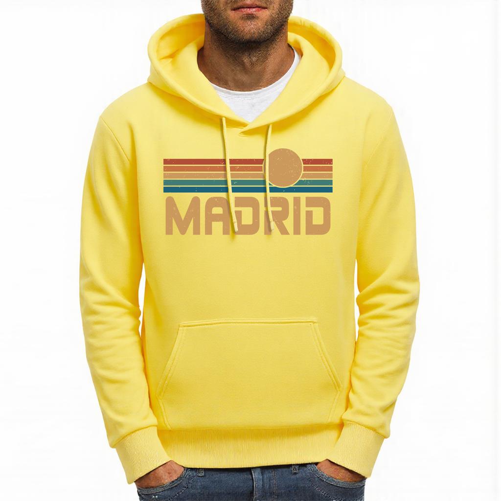 Madrid Spain Colorful Stripes Print Men Hoodie Autumn Casual Hoody Fleece Comfortable Hoodies Loose Multicolor Pullovers
