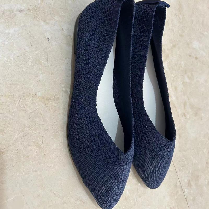 Flying Weaving Solid Color Casual Single Shoes Flat Bottom Shallow Mouth Soft Sole Lefu Shoes Breathable Mesh Flat Shoes