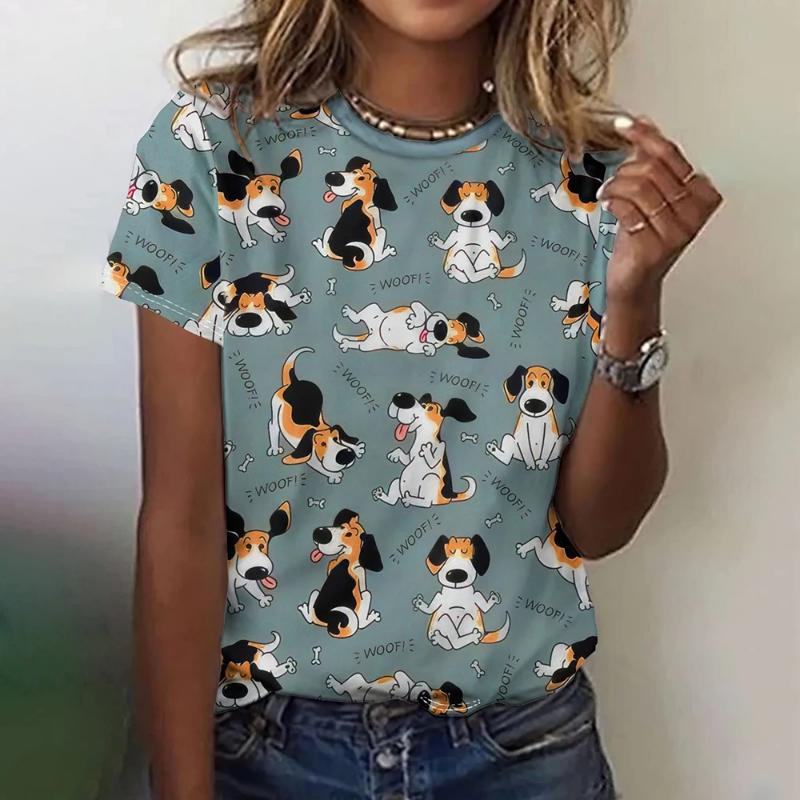 Moda Donna Girocollo Manica Corta Stampa Animale Colorata 3D T-shirt Manica Corta Girocollo con Animali