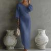 European American Fashion Temperament Pure Color Oblique Collar Lantern Sleeve Dress