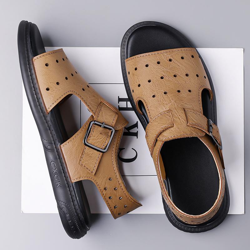 Men's leather sandals 2025 new non-slip business casual low-top trend Korean version of youth driving shoes