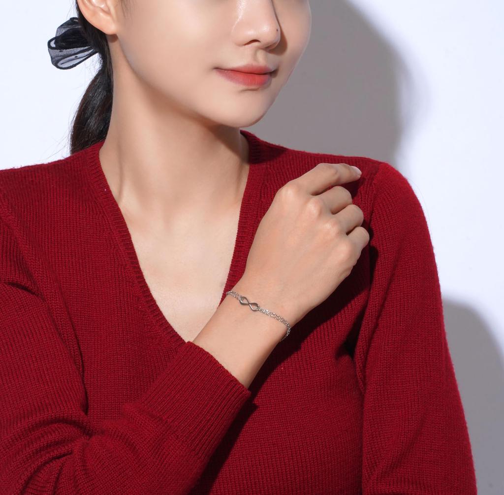 Bracelet for Women and Men Allergy Chain Infinity Hawaiian Silver Pair with Adjuster [Alavel] [Metal Compatible] Leave-on